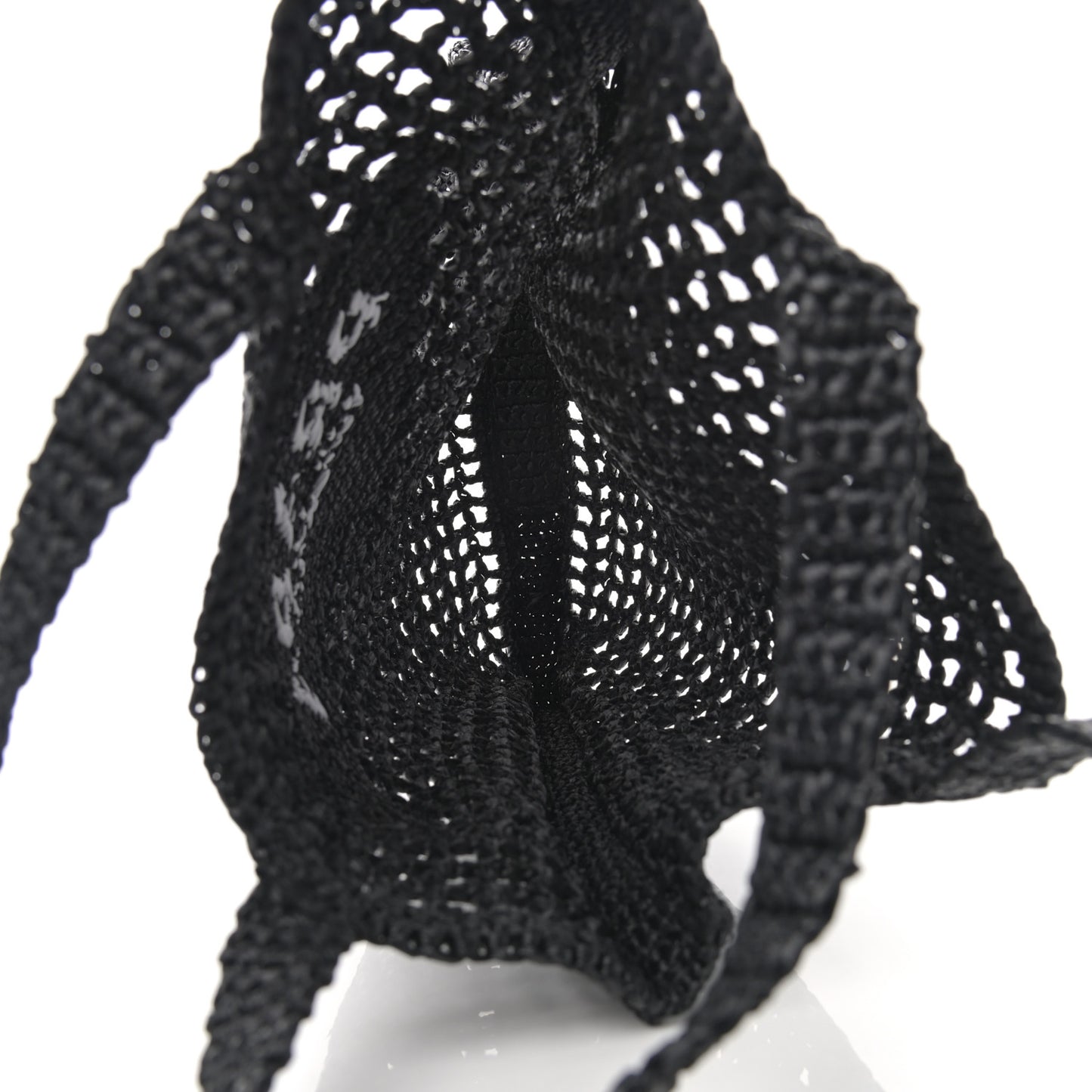 Yarn Raffia Effect Crochet Logo Embroidered Tote Bag Black