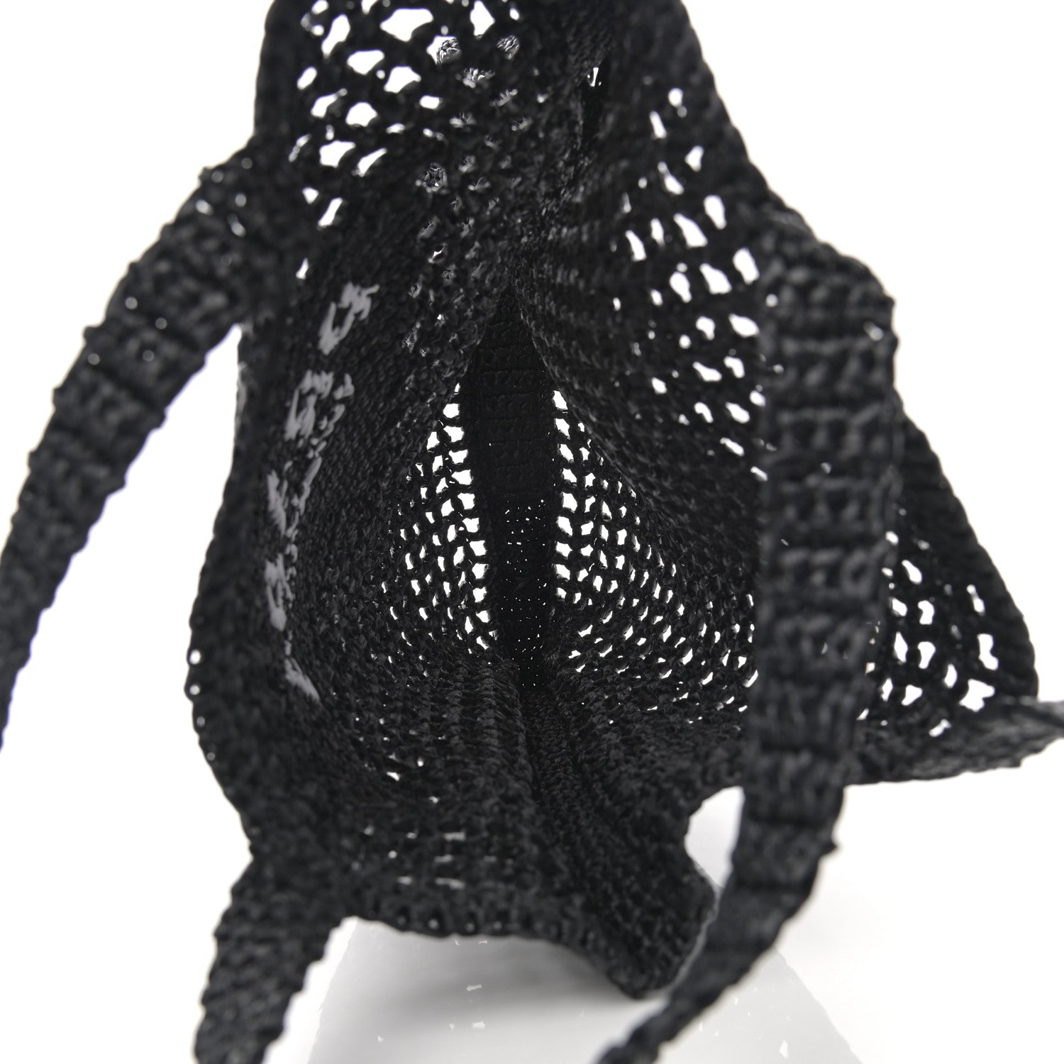 Prada Yarn Raffia Effect Crochet Logo Embroidered Tote Bag Black 5 of 10