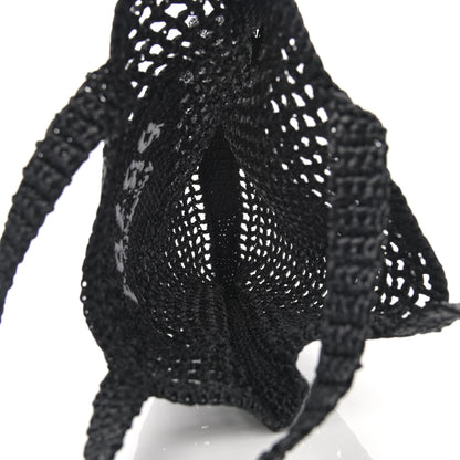 Prada Yarn Raffia Effect Crochet Logo Embroidered Tote Bag Black 5 of 10