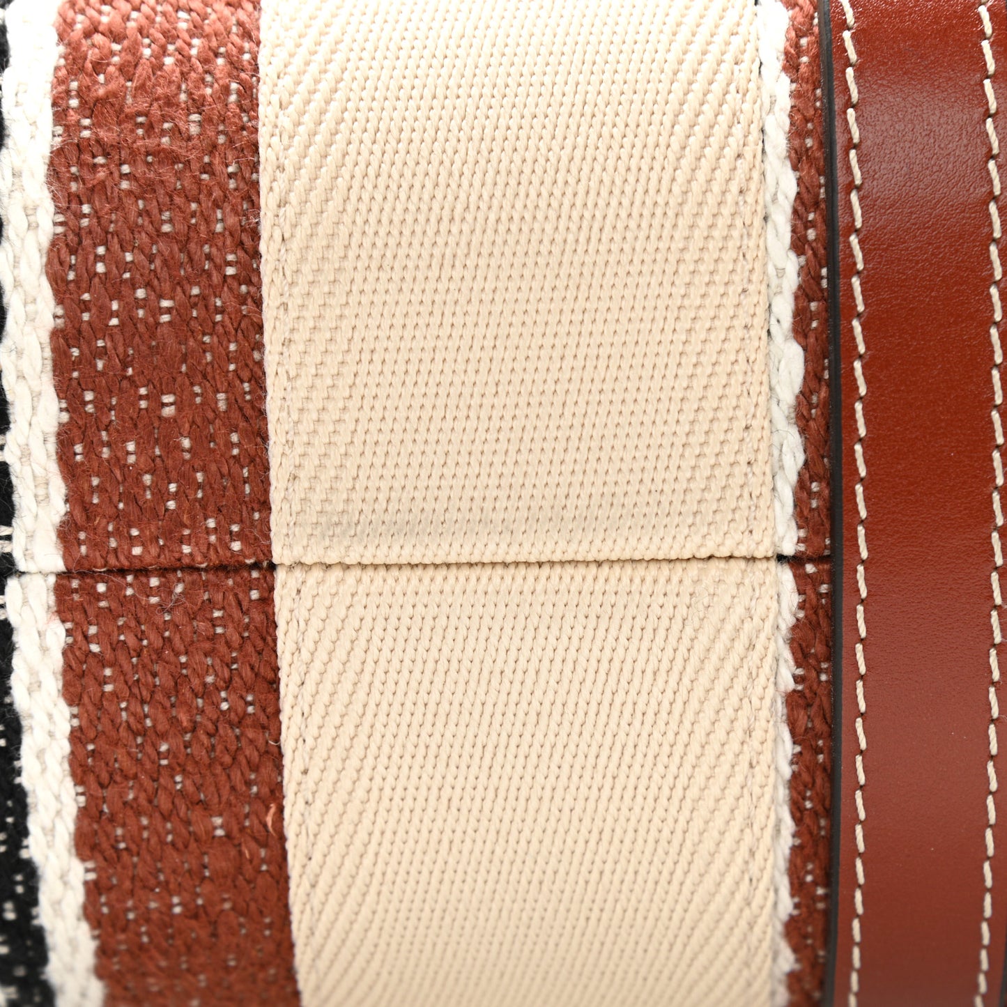 Woven Linen Large Woody Striped Ribbon Tote Sepia Brown