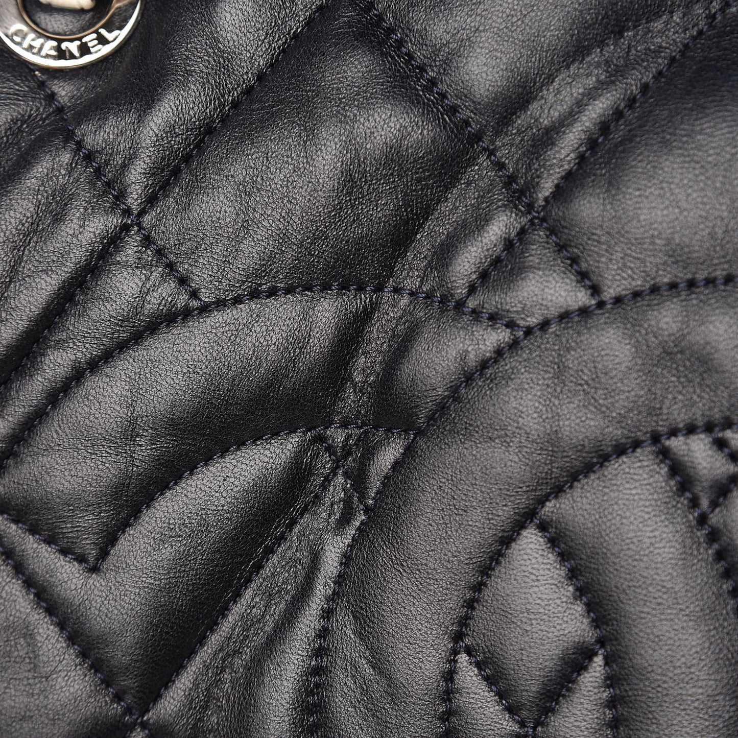 Lambskin Quilted Lido Shopping Tote Dark Navy Blue