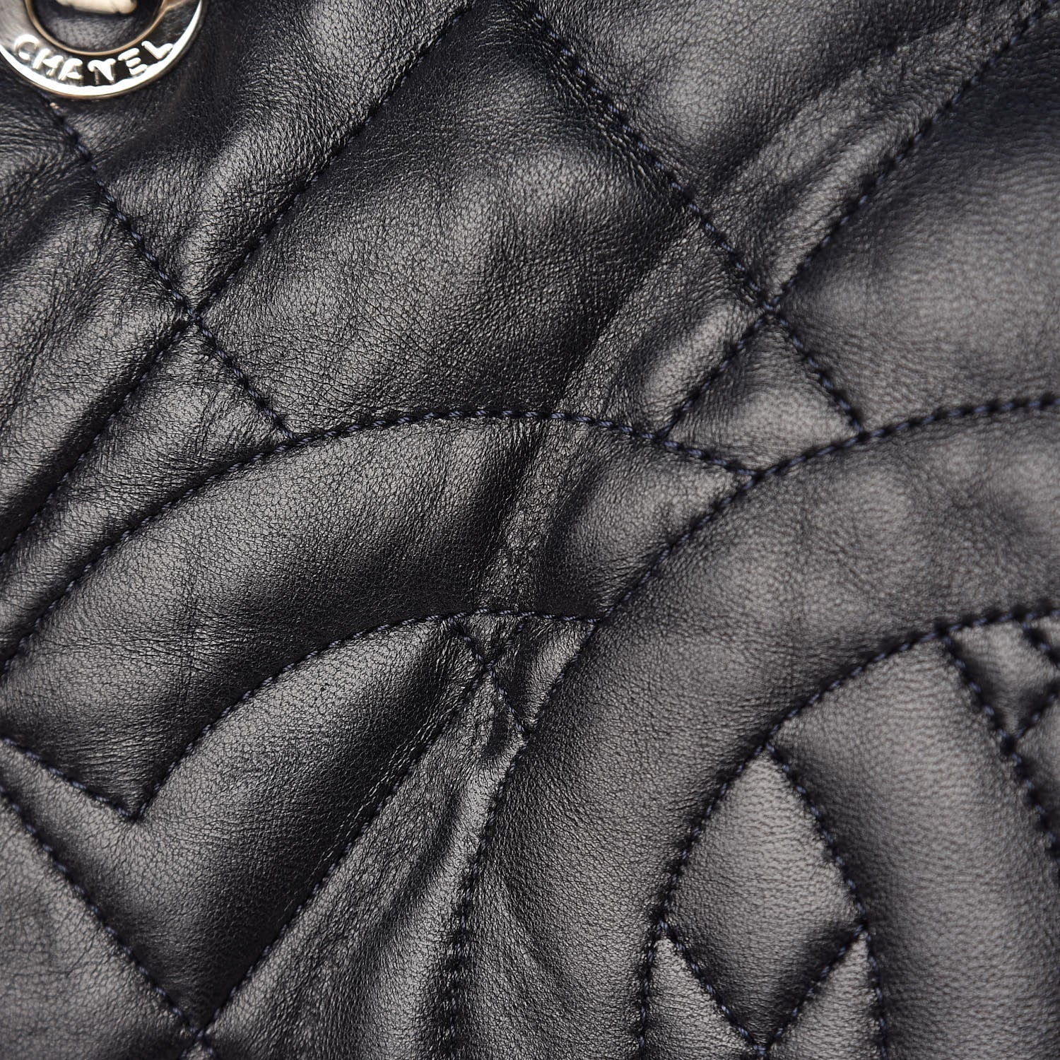 Chanel Lambskin Quilted Lido Shopping Tote Dark Navy Blue 15 of 16