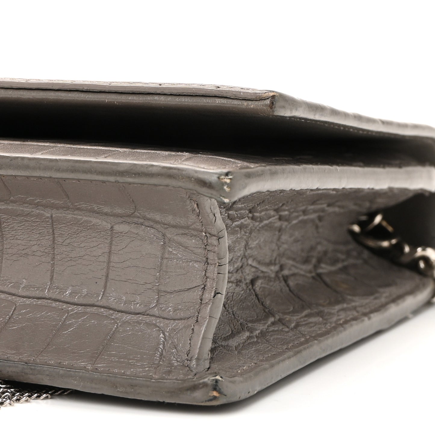 Calfskin Crocodile Embossed Kate Monogram Tassel Chain Wallet Fog
