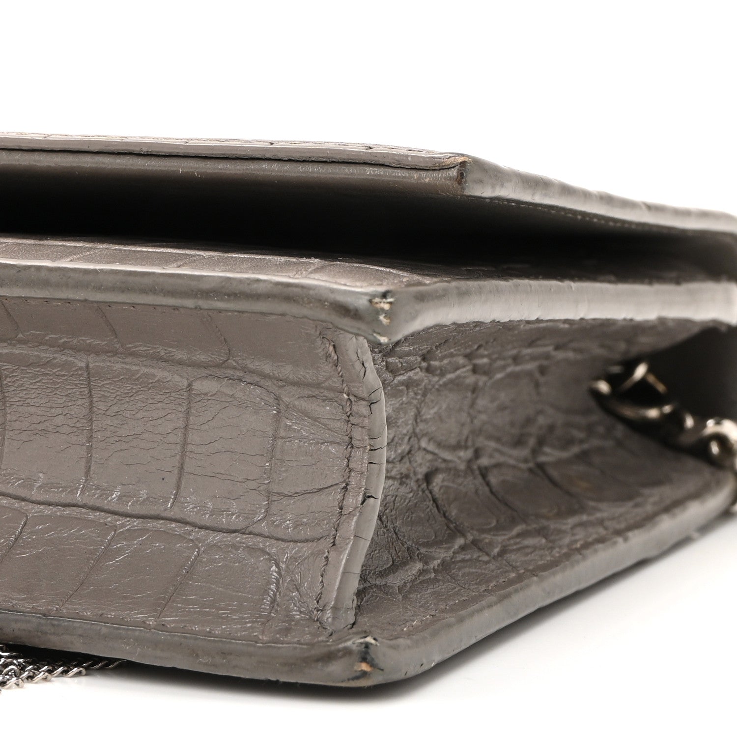 Saint Laurent Calfskin Crocodile Embossed Kate Monogram Tassel Chain Wallet Fog 9 of 9
