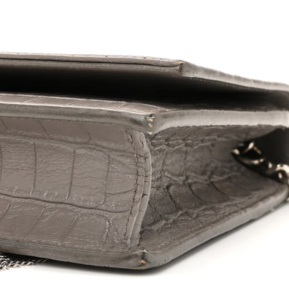 Saint Laurent Calfskin Crocodile Embossed Kate Monogram Tassel Chain Wallet Fog 9 of 9