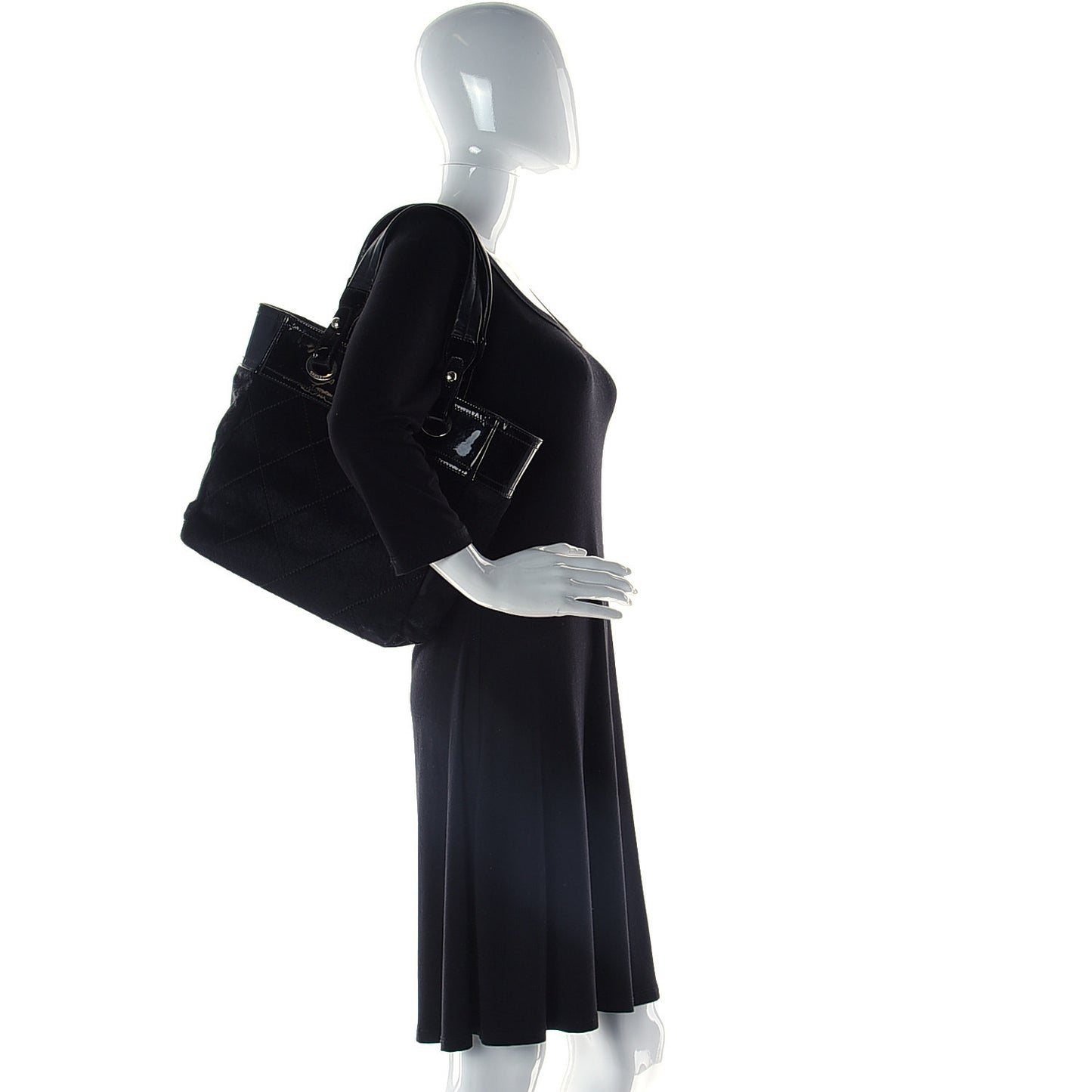 Patent Pony Hair Quilted Small Paris Biarritz Tote Black