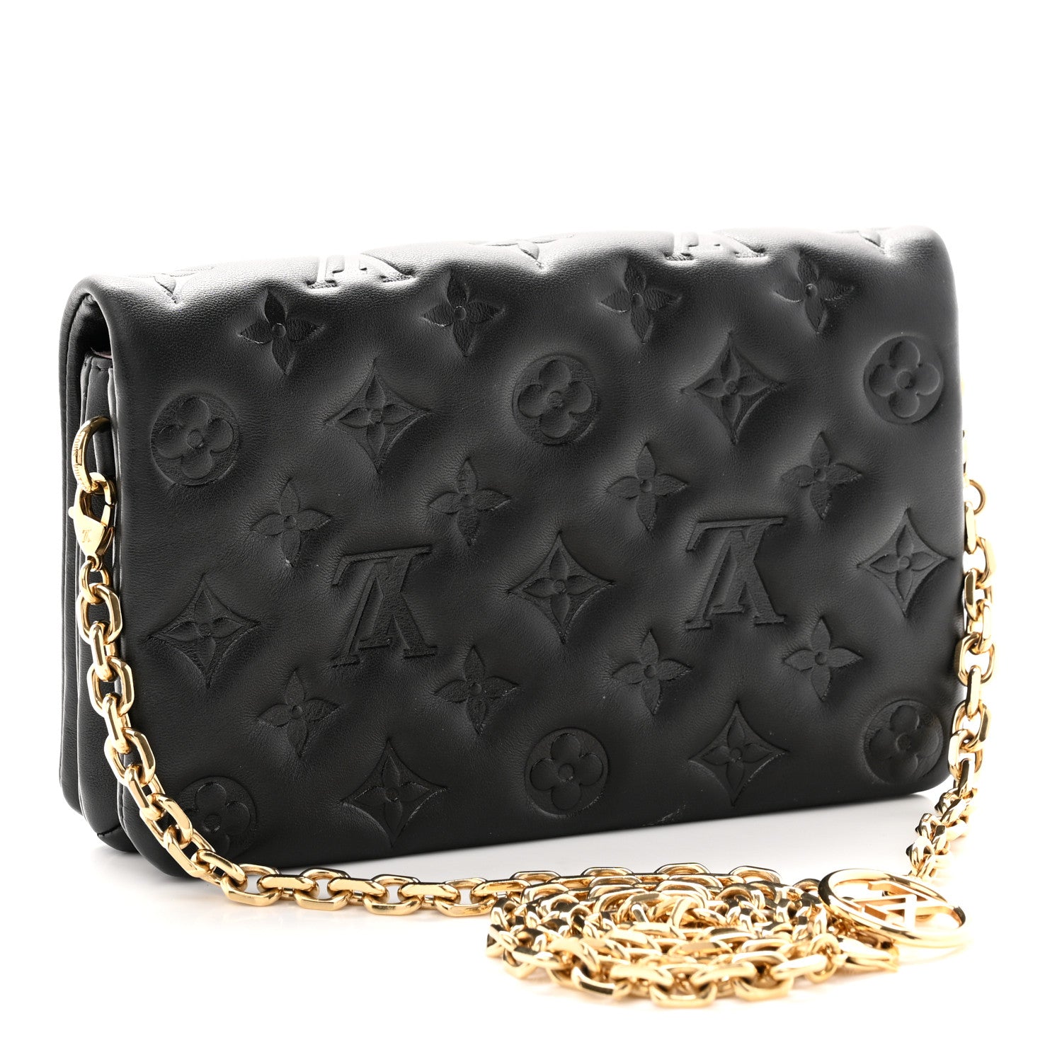 Louis Vuitton Lambskin Embossed Monogram Pochette Coussin Black 3 of 18