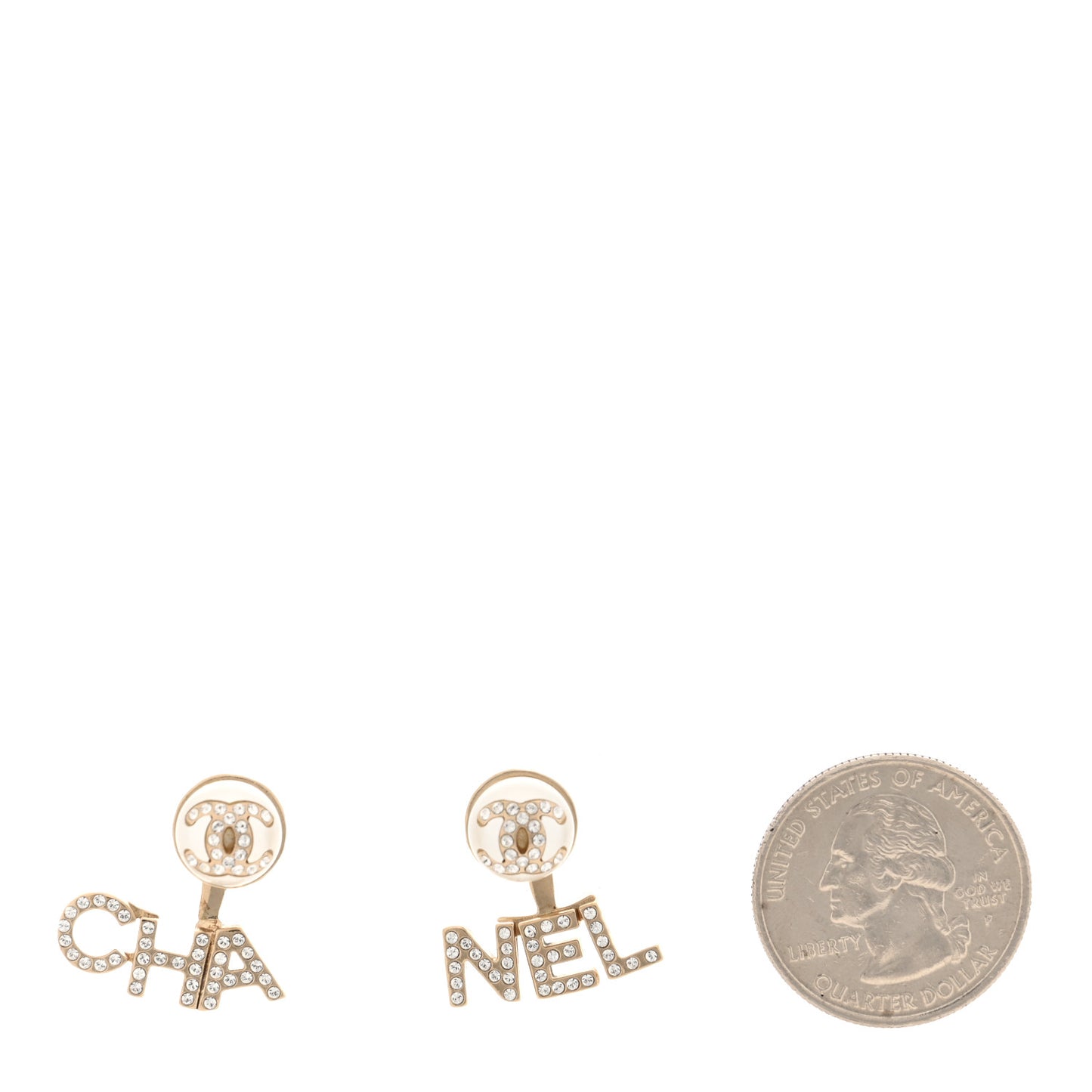 Crystal Pearl Cha-Nel Logo Earrings Gold