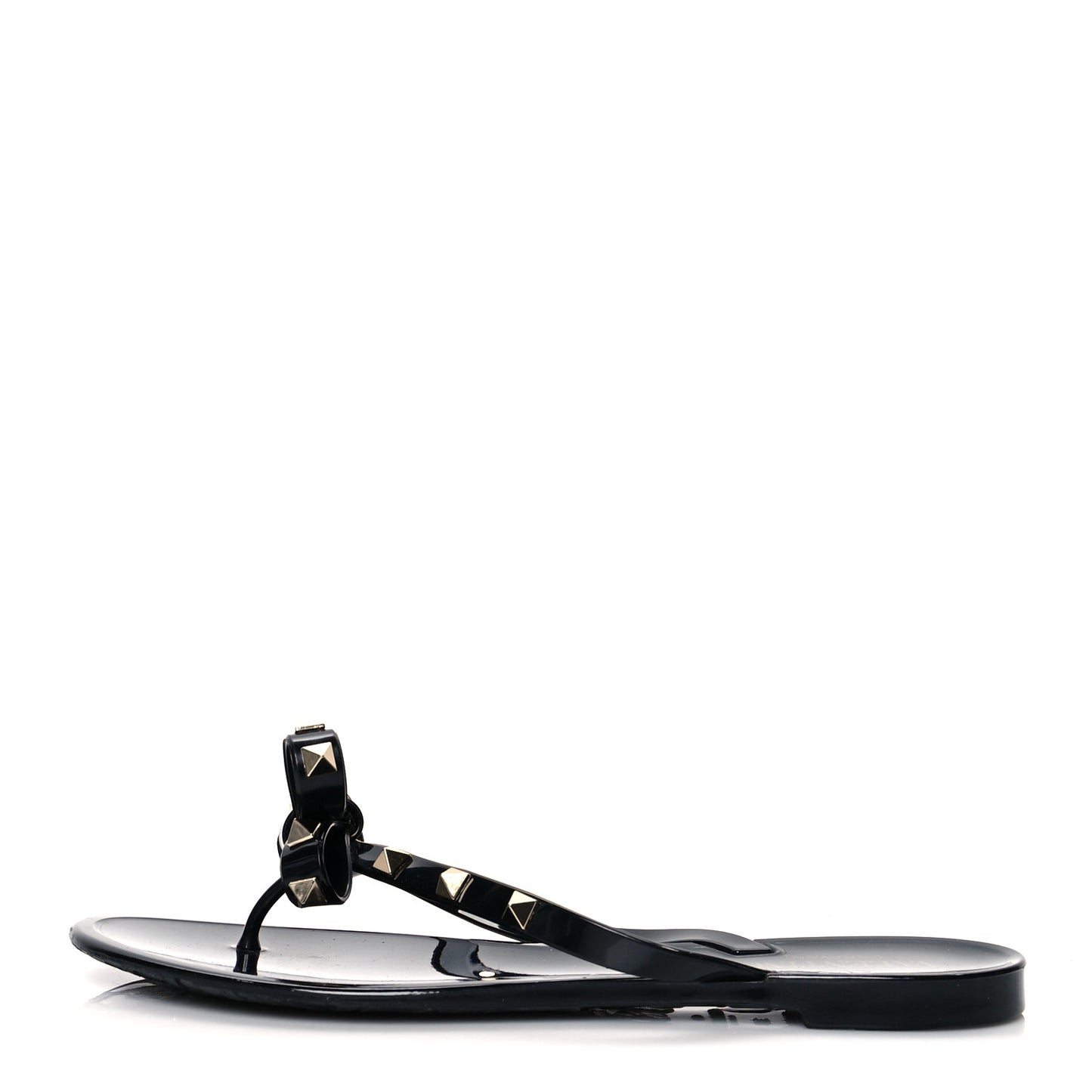 PVC Jelly Rockstud Bow Thong Sandals 38 Black