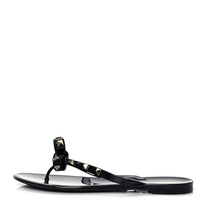 Valentino Garavani PVC Jelly Rockstud Bow Thong Sandals 38 Black 1 of 7