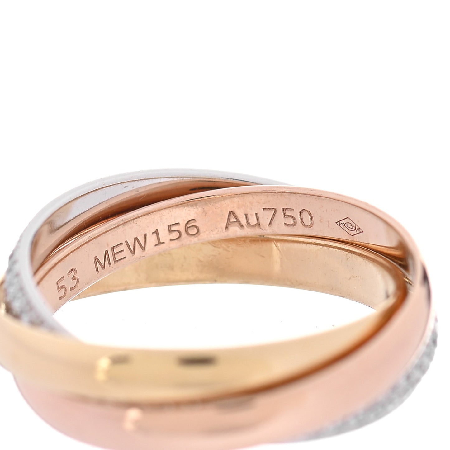 18K White Yellow Pink Gold Diamond Small Trinity Paved Ring 53 6.25