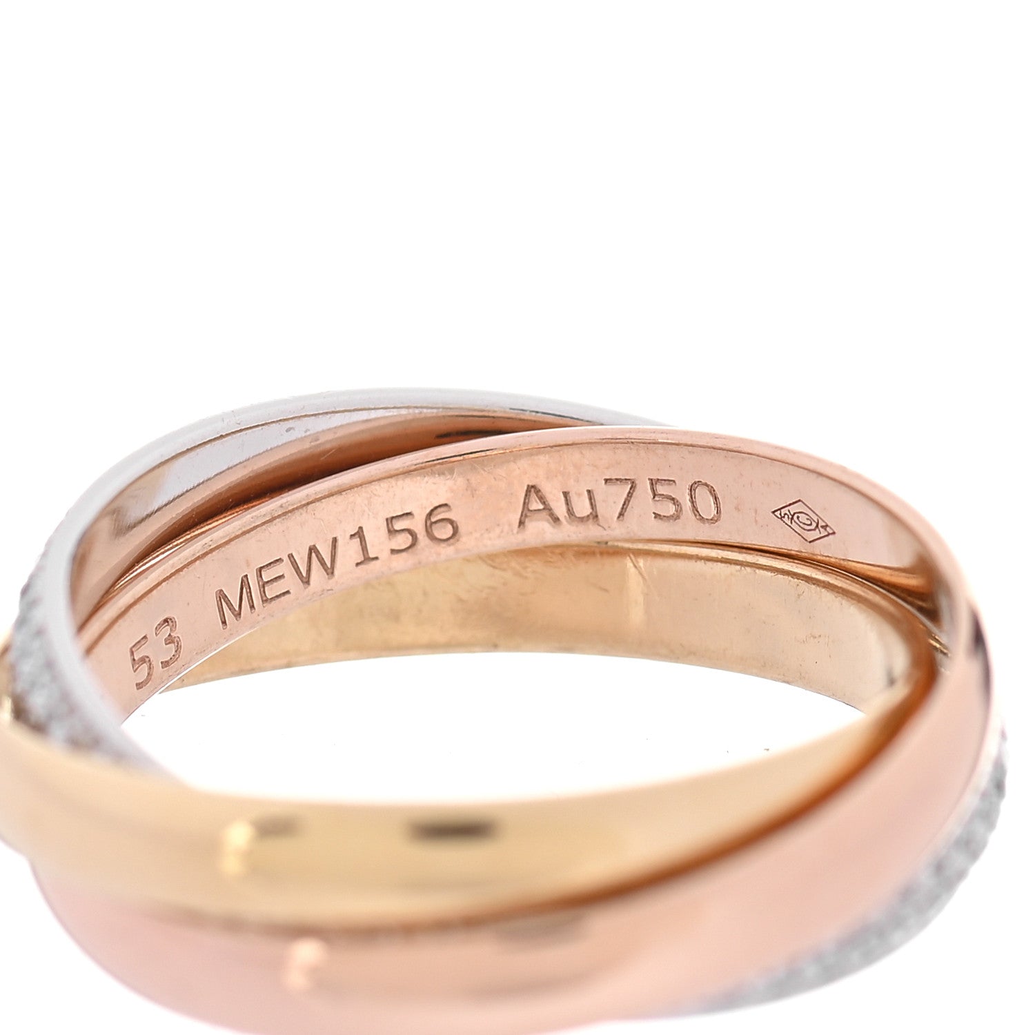 Cartier 18K White Yellow Pink Gold Diamond Small Trinity Paved Ring 53 6.25 4 of 5