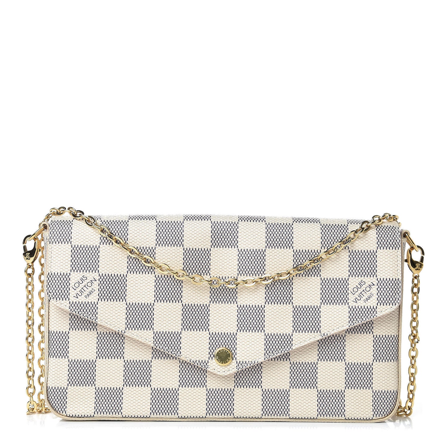 Damier Azur Pochette Felicie Chain Wallet Rose Ballerine
