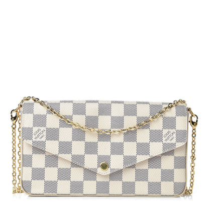 Louis Vuitton Damier Azur Pochette Felicie Chain Wallet Rose Ballerine 1 of 14