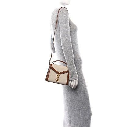 Saint Laurent Canvas Calfskin Mini Classic Monogram Cassandra Top Handle Tan Natural 2 of 11