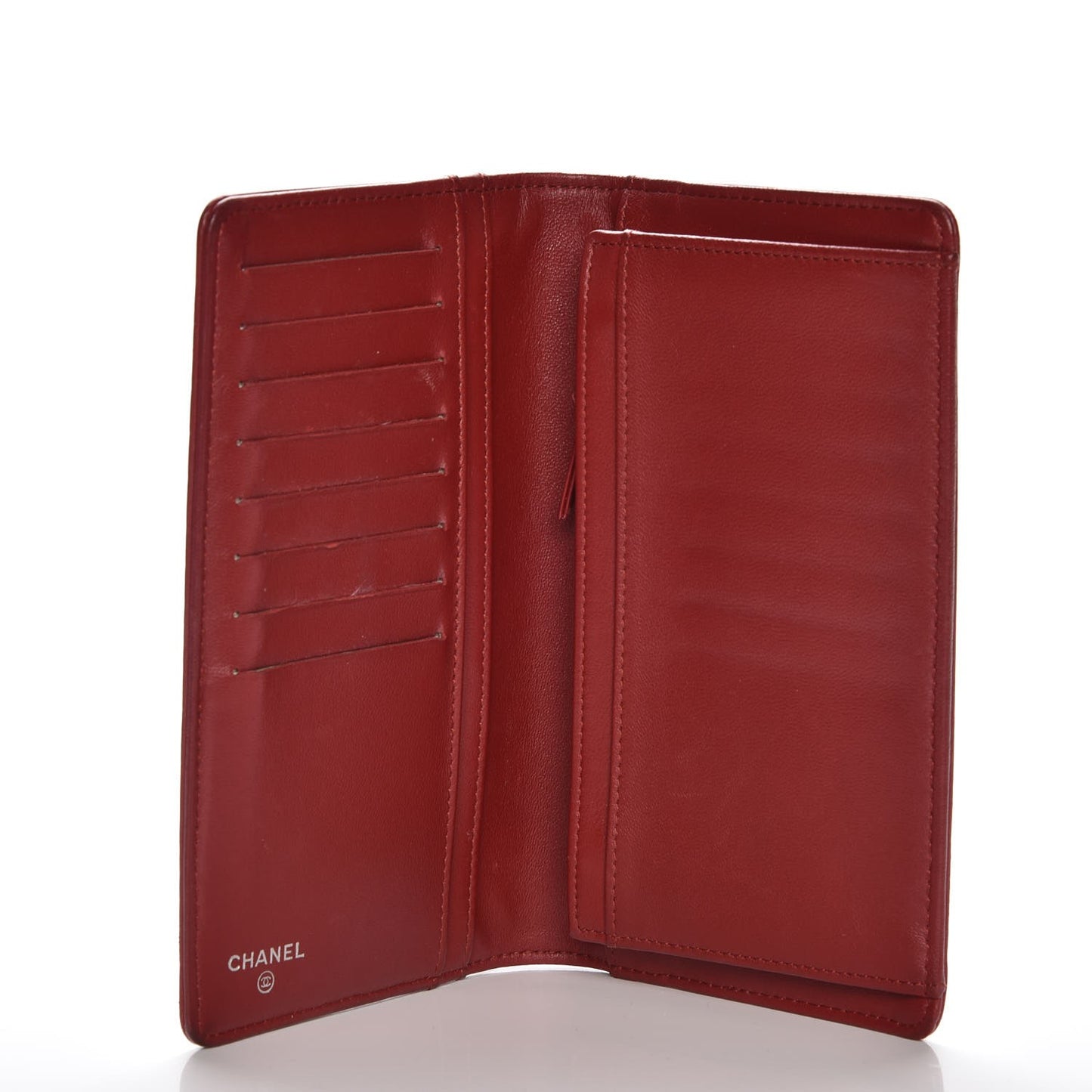 Lambskin Camellia Embossed Yen Wallet Dark Red