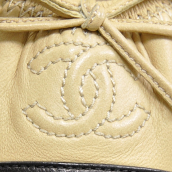 Chanel Leather CC Ballet Flats 36.5 Beige Black 1 of 1