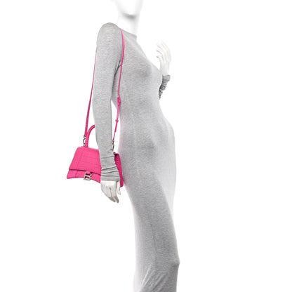Balenciaga Shiny Calfskin Crocodile Embossed Small Hourglass Top Handle Bag Fuchsia 2 of 12