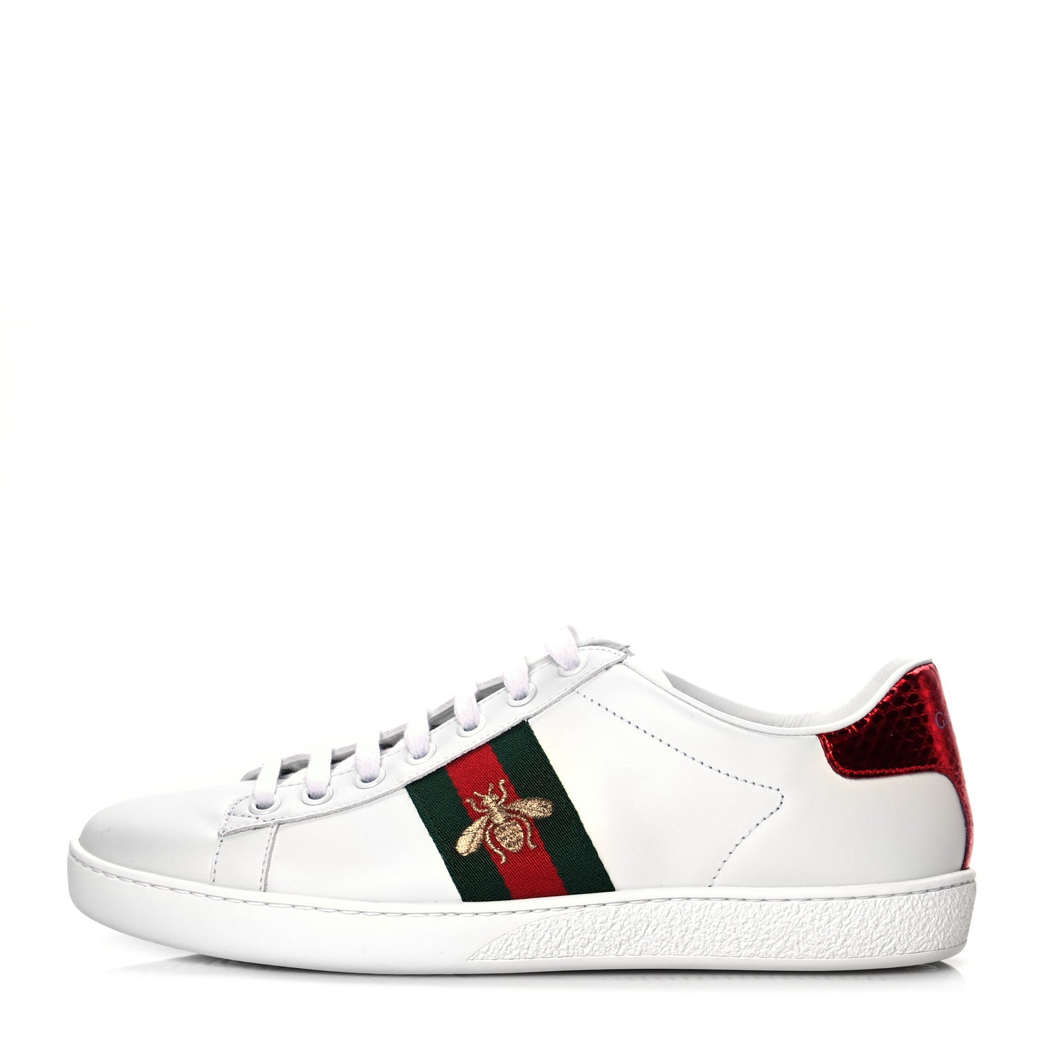 Gucci Calfskin Ayers Bee Embroidered Womens Ace Sneakers 37.5 White Green 1 of 9