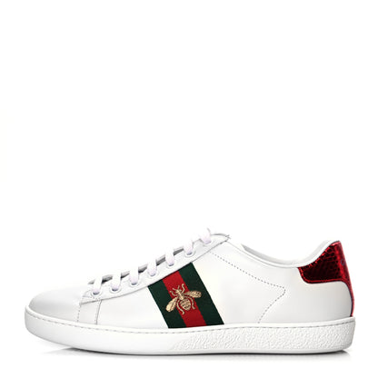 Gucci Calfskin Ayers Bee Embroidered Womens Ace Sneakers 37.5 White Green 1 of 9