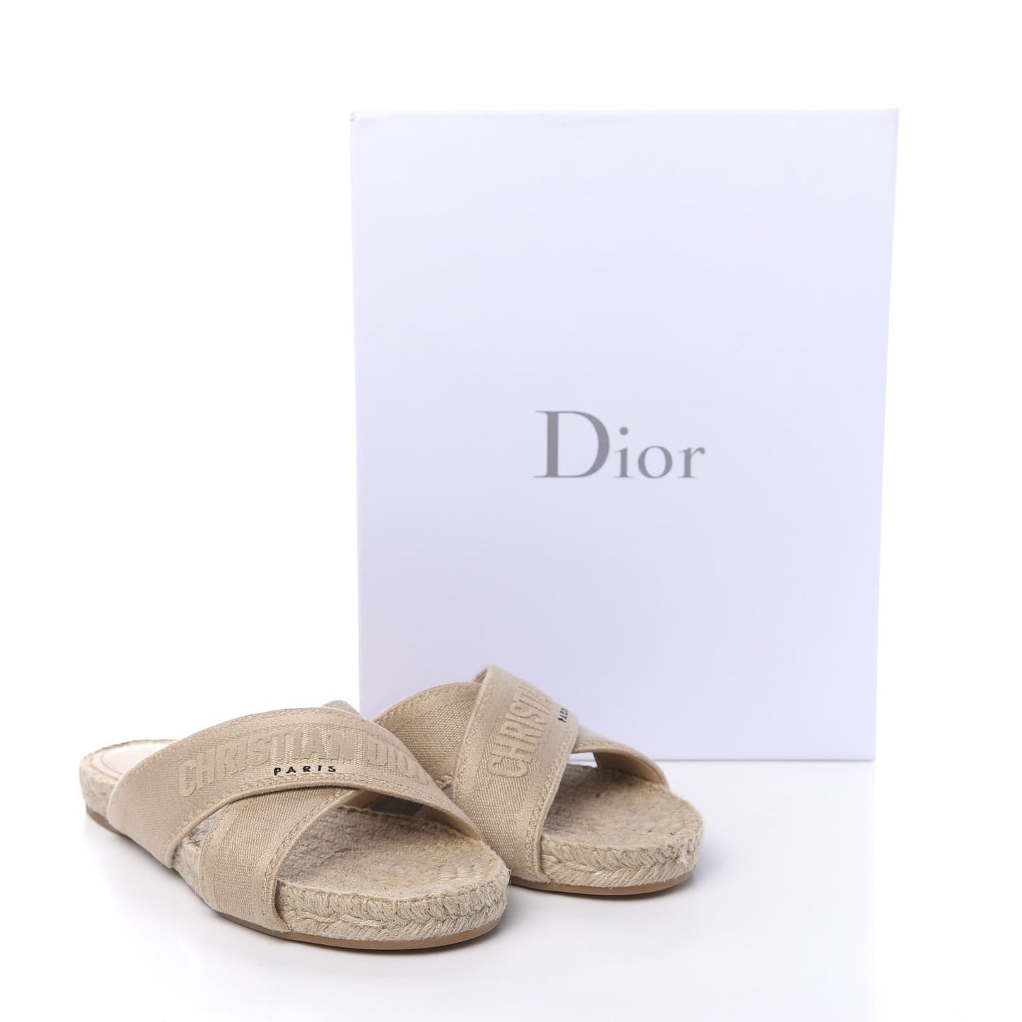 Canvas Embroidered Granville Espadrille Crisscross Flat Slide Sandals 38 Creame