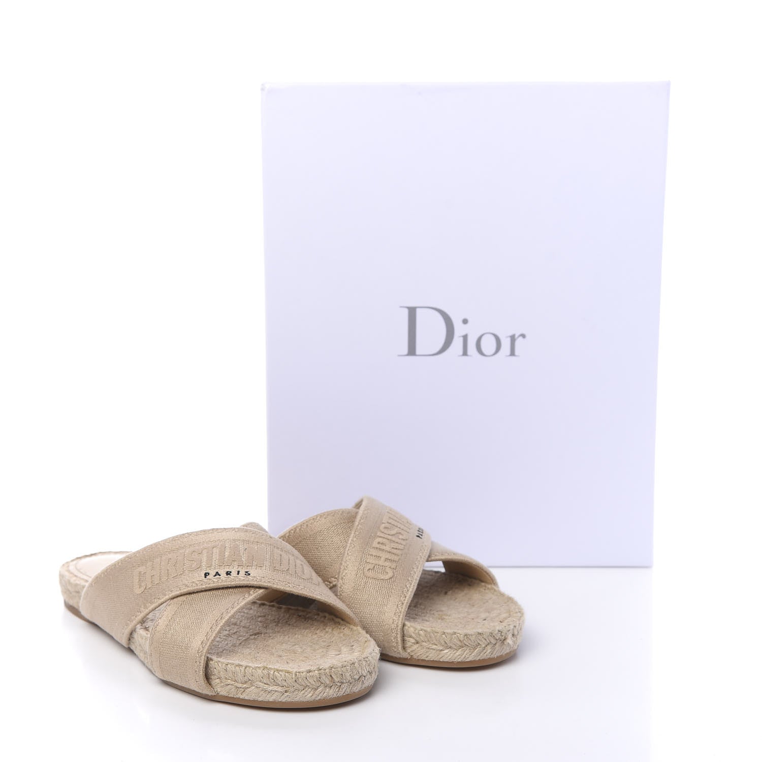 Christian Dior Canvas Embroidered Granville Espadrille Crisscross Flat Slide Sandals 38 Creame 9 of 9