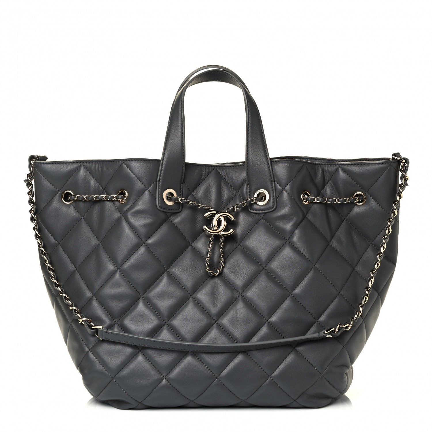Chanel Lambskin Quilted CC Dweller Drawstring Tote Grey 1 of 4