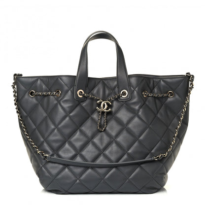 Chanel Lambskin Quilted CC Dweller Drawstring Tote Grey 1 of 4