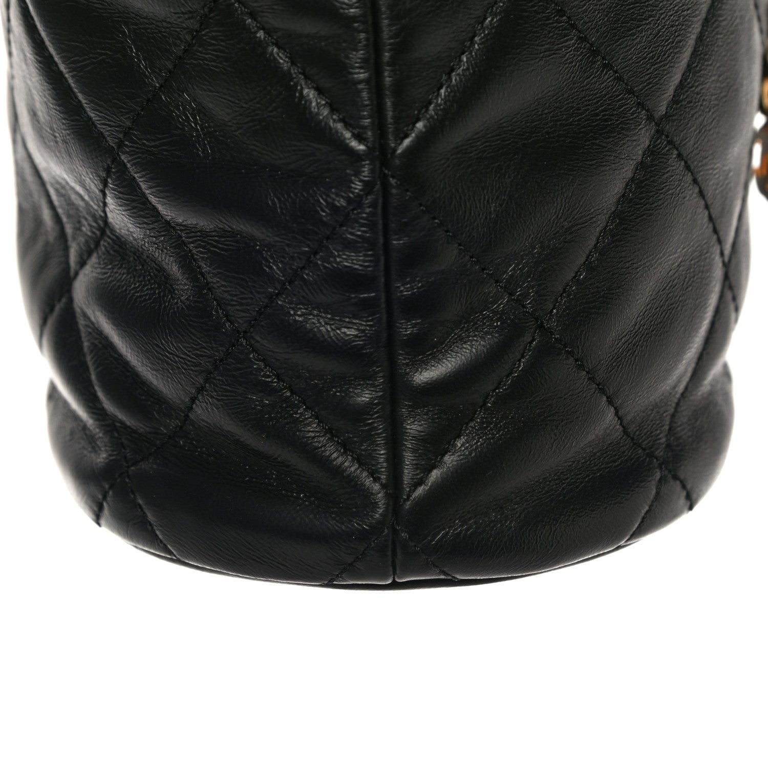 Chanel Lambskin Enamel Quilted Pending CC Bucket Drawstring Bag Black 13 of 15