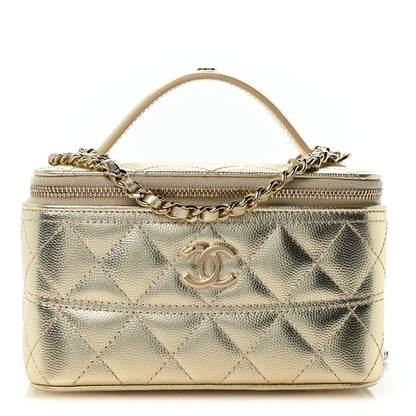 Chanel Metallic Caviar Quilted Trendy Handle Vanity Gold 1 of 10