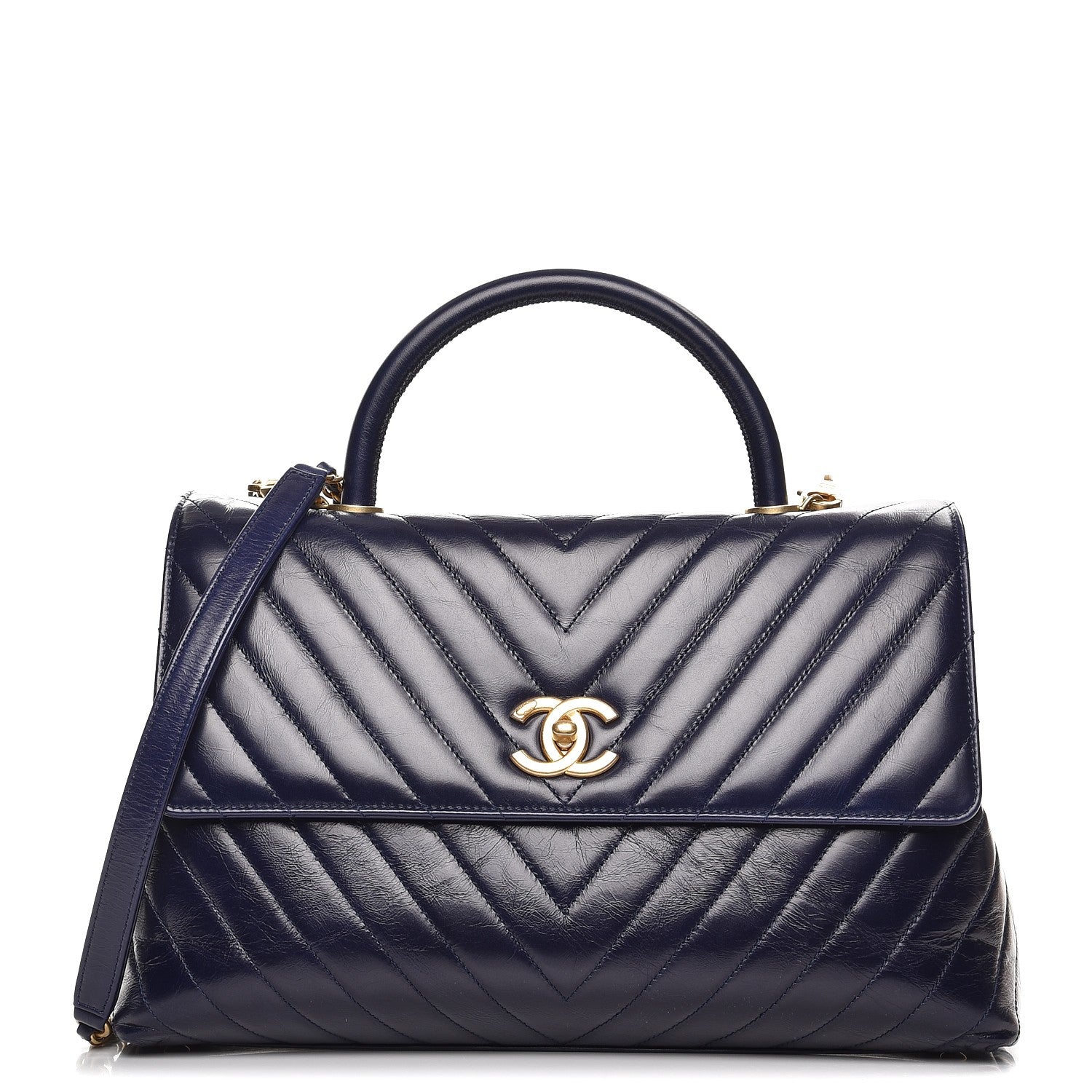 Chanel Calfskin Chevron Quilted Large Coco Handle Flap Blue 1 of 8