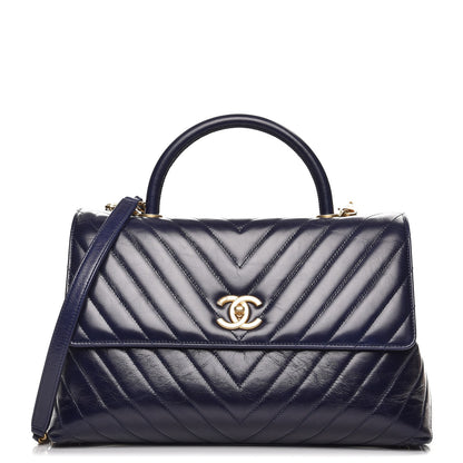 Chanel Calfskin Chevron Quilted Large Coco Handle Flap Blue 1 of 8