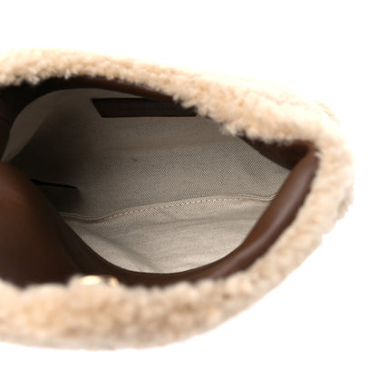 Saint Laurent Shearling Quilted Monogram Loulou Puffer Pouch Clutch Natural Beige Brick 5 of 10