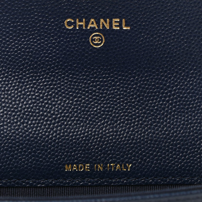 Chanel Caviar Quilted Crystal CC Flap Card Holder Navy Blue 6 of 7