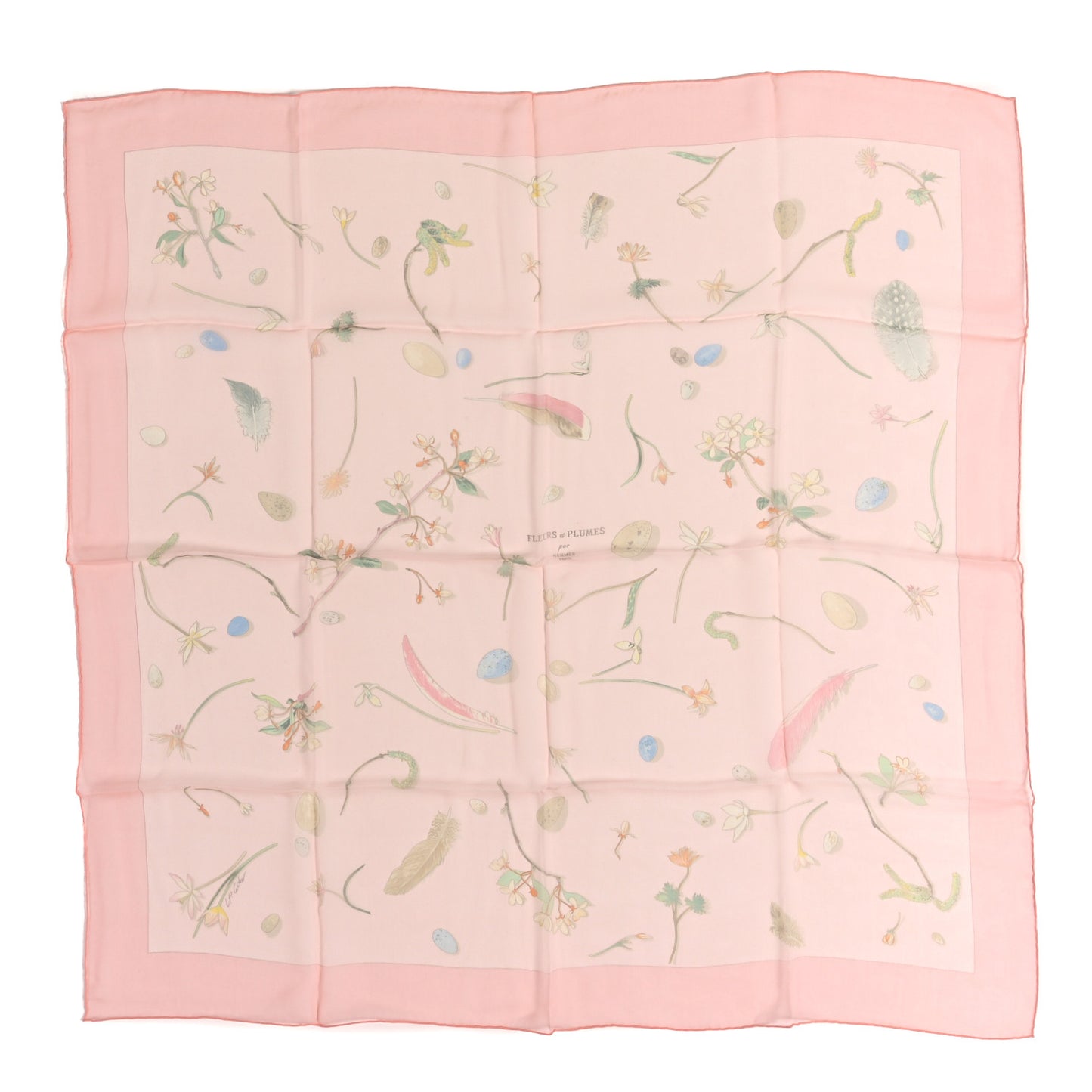 Silk Fleurs et Plumes Scarf 90 Pink