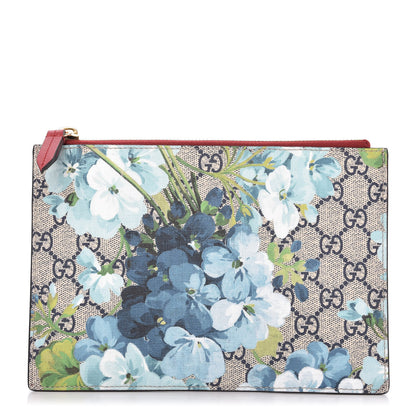 Gucci GG Supreme Monogram Blooms Small Zip Pouch Beige Blue Hibiscus Red 1 of 9