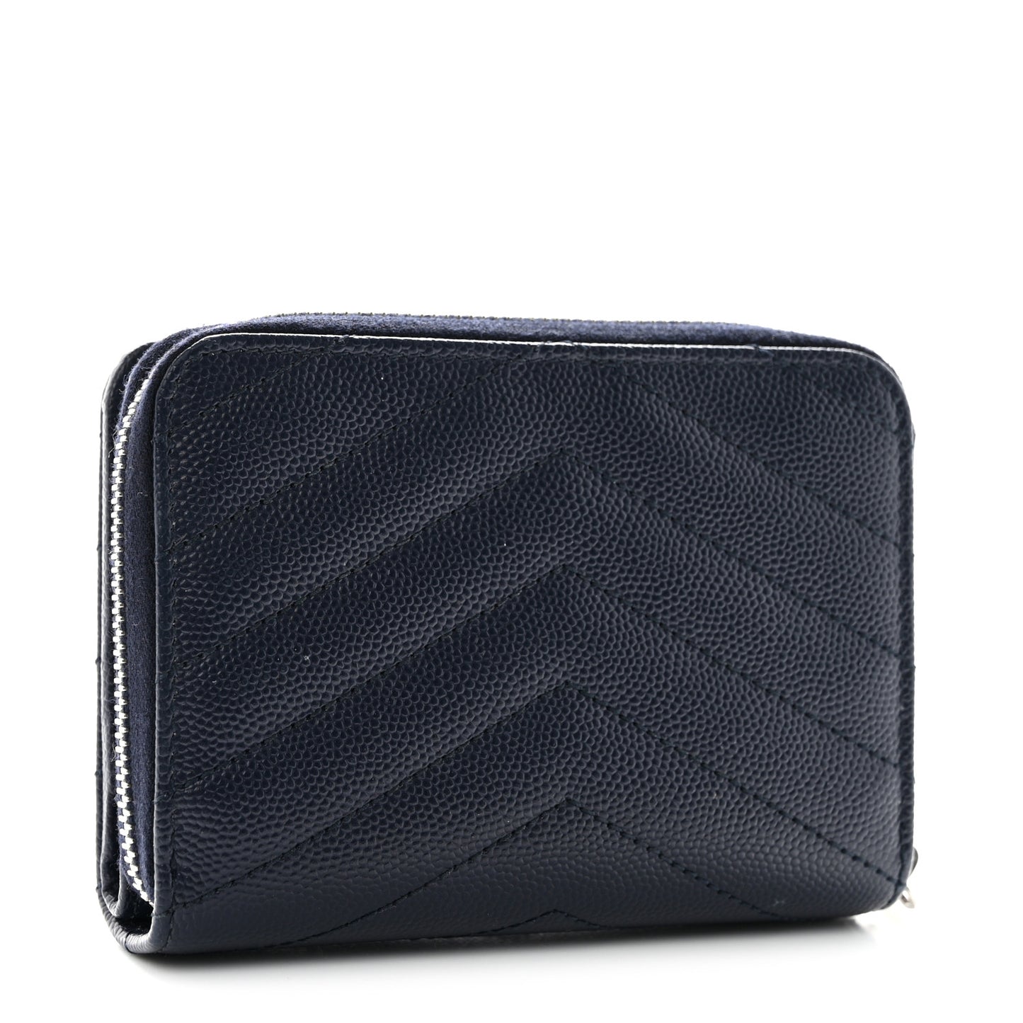 Grain De Poudre Matelasse Chevron Monogram Compact Zip Around Wallet Deep Marine