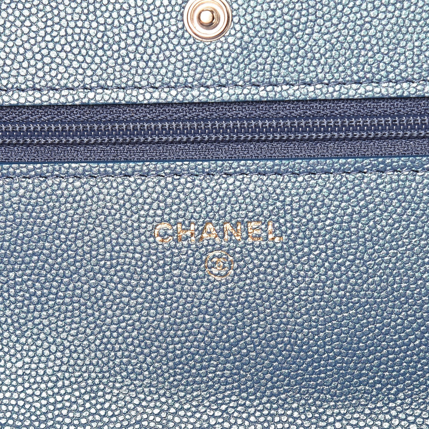 Iridescent Caviar Quilted Wallet On Chain WOC Dark Blue