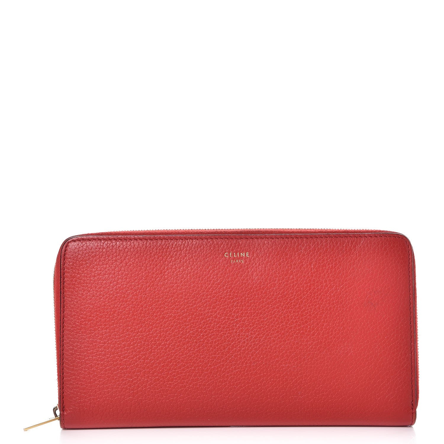 Celine Drummed Calfskin Large Zip Around Multifunction Wallet Coquelicot 2 of 26