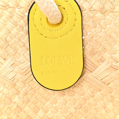 Loewe Calfskin Raffia Paulas Ibiza Medium Anagram Basket Tote Bag Natural Lemon 6 of 8
