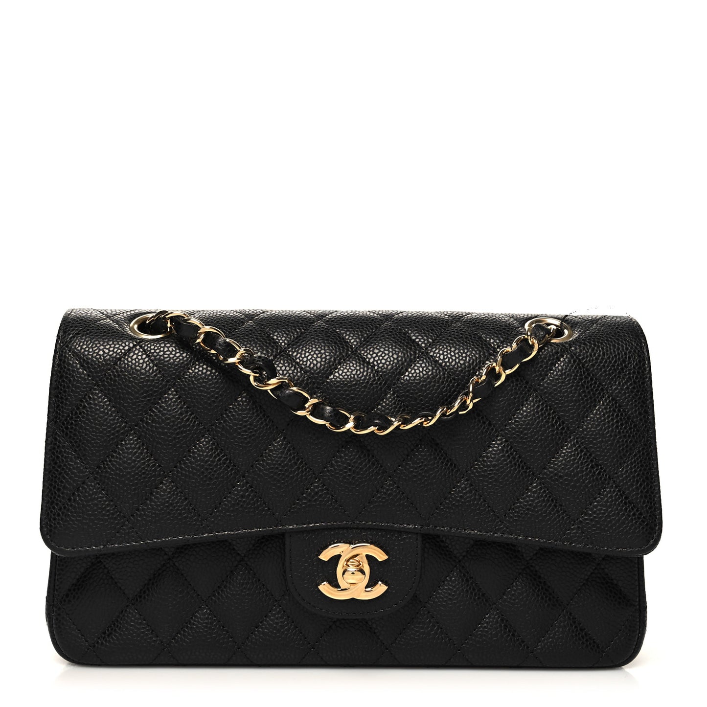 Caviar Quilted Medium Double Flap Black