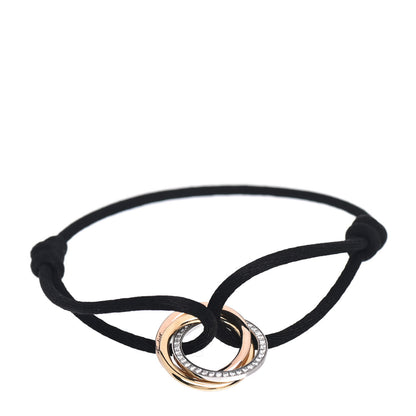 Cartier 18K White Yellow Pink Gold Diamond Trinity Cord Bracelet Black 1 of 5
