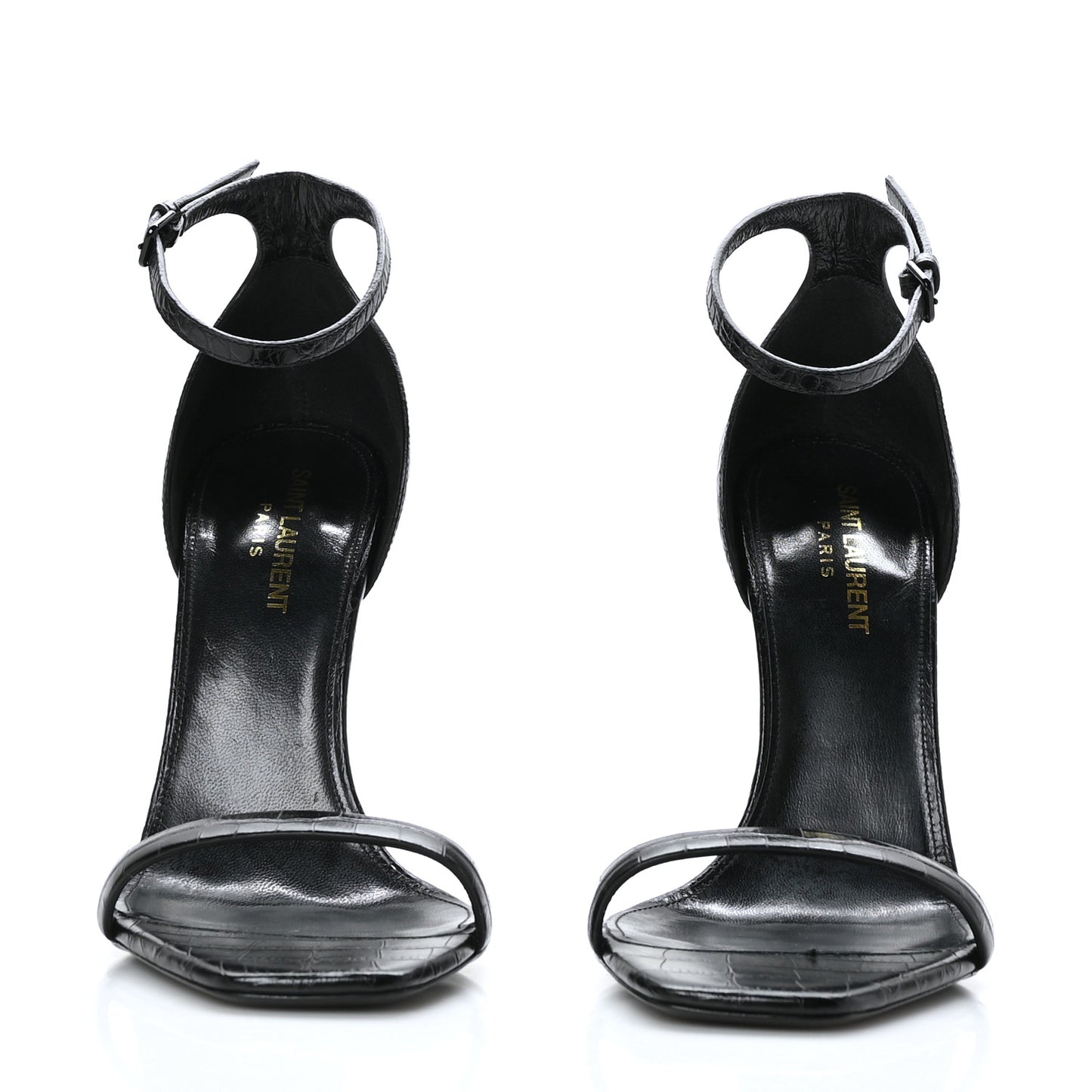 Calfskin Crocodile Embossed Opyum 110 Sandals 39 Black