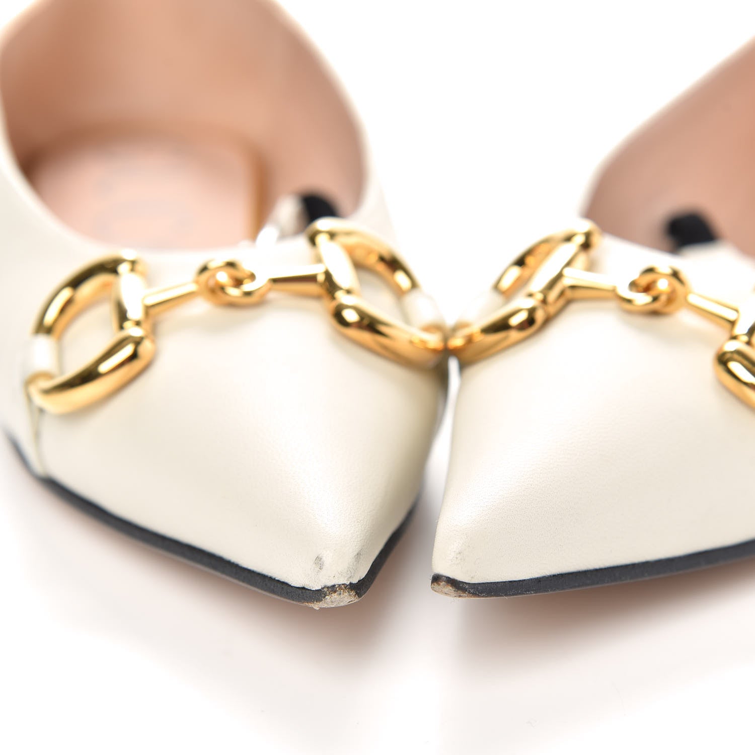 Gucci Nappa Lumiere Deva Horsebit Chain Embellished Flats 36.5 Dusty White 10 of 11