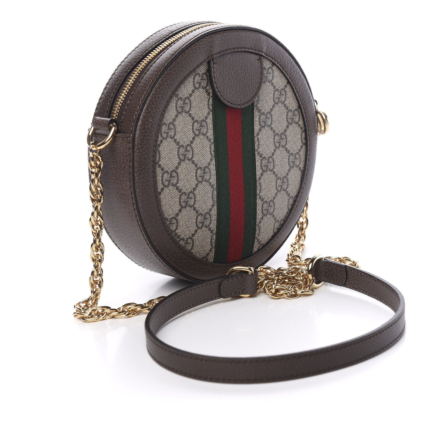 GG Supreme Monogram Web Mini Ophidia Round Shoulder Bag Brown