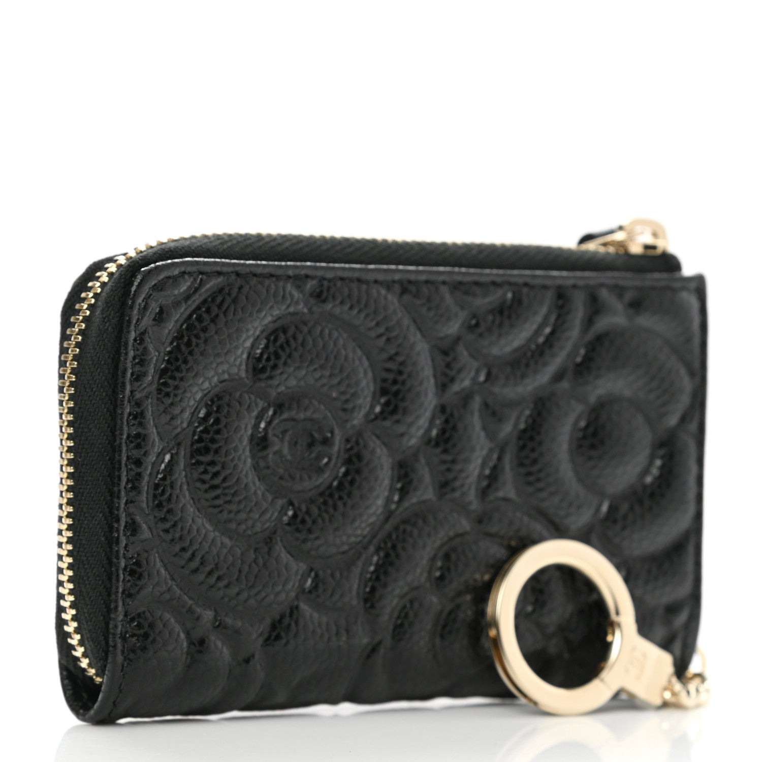 Chanel Caviar Camellia Embossed Key Holder Case Black 3 of 8