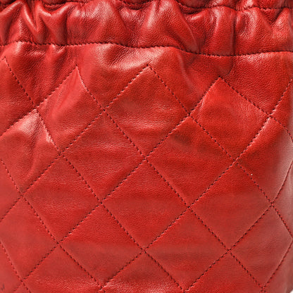 Chanel Lambskin Quilted Mini Drawstring Bucket Bag Red 9 of 12