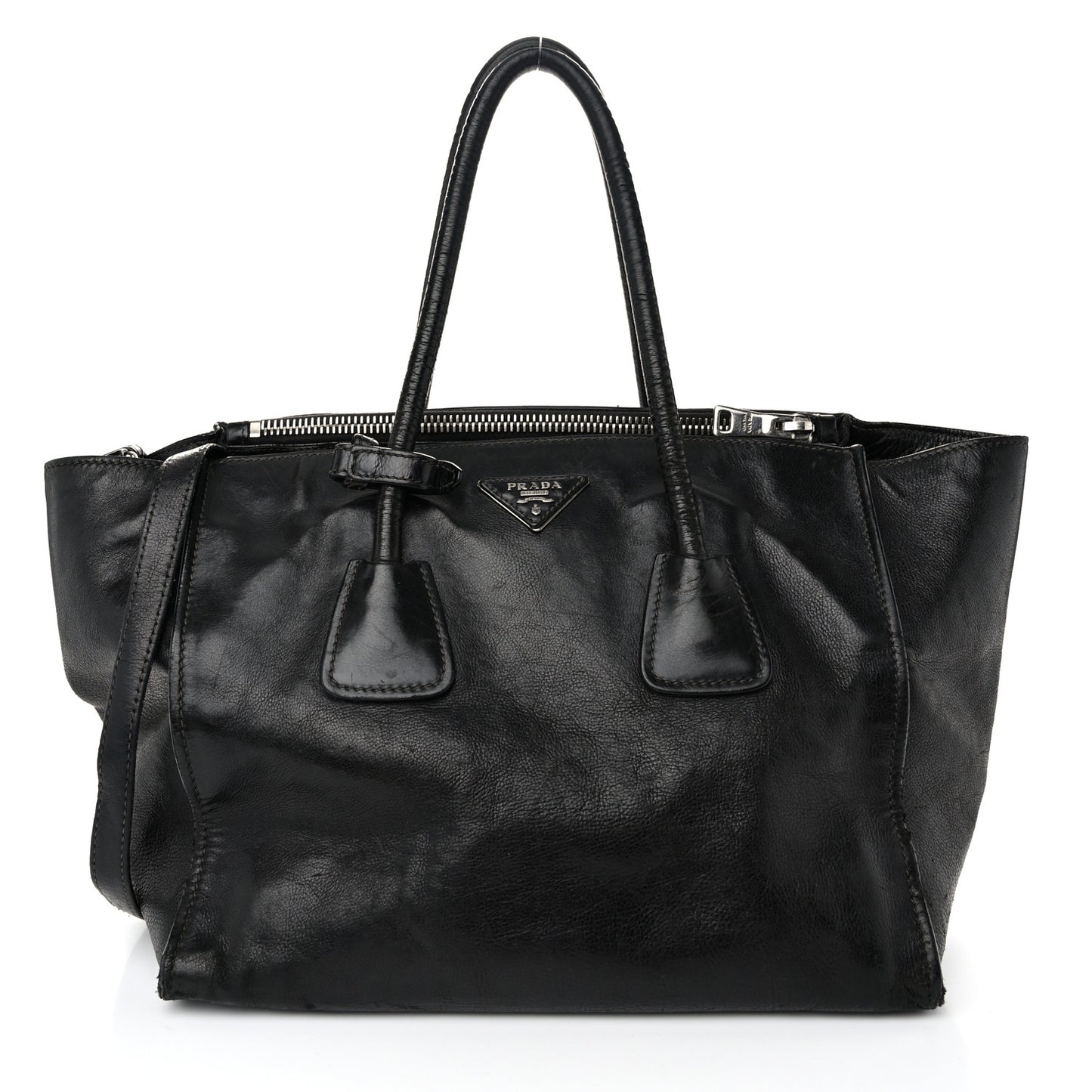 Glace Calf Twin Pocket Tote Black