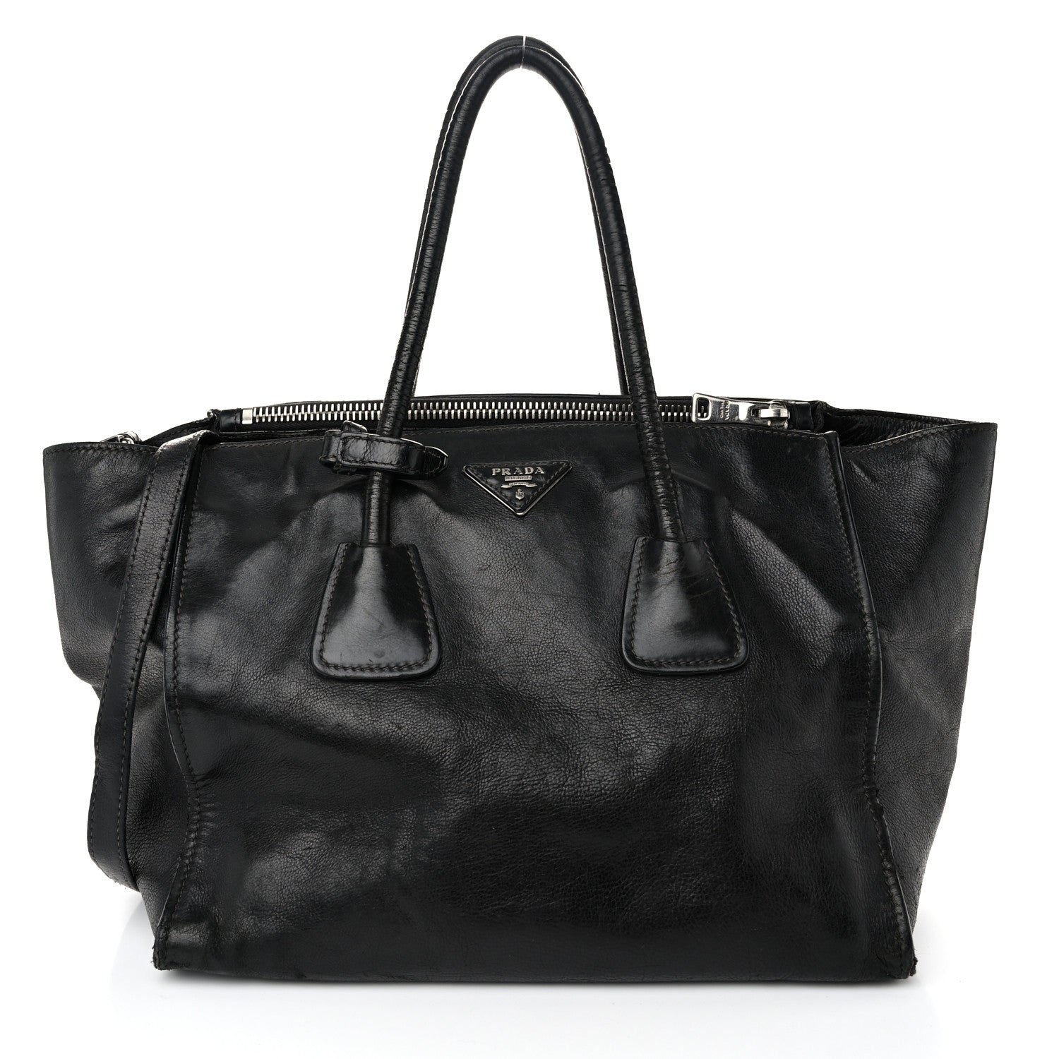 Prada Glace Calf Twin Pocket Tote Black 1 of 16