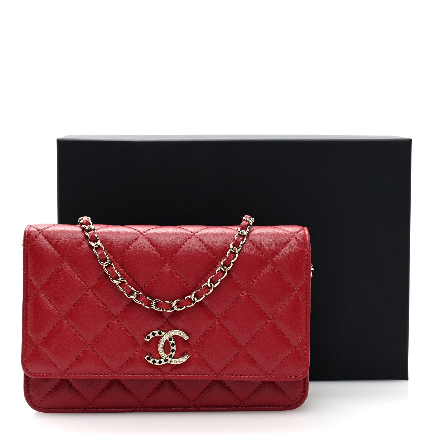 Chanel Lambskin Quilted Crystal Pearl CC Wallet On Chain WOC Burgundy 11 of 11